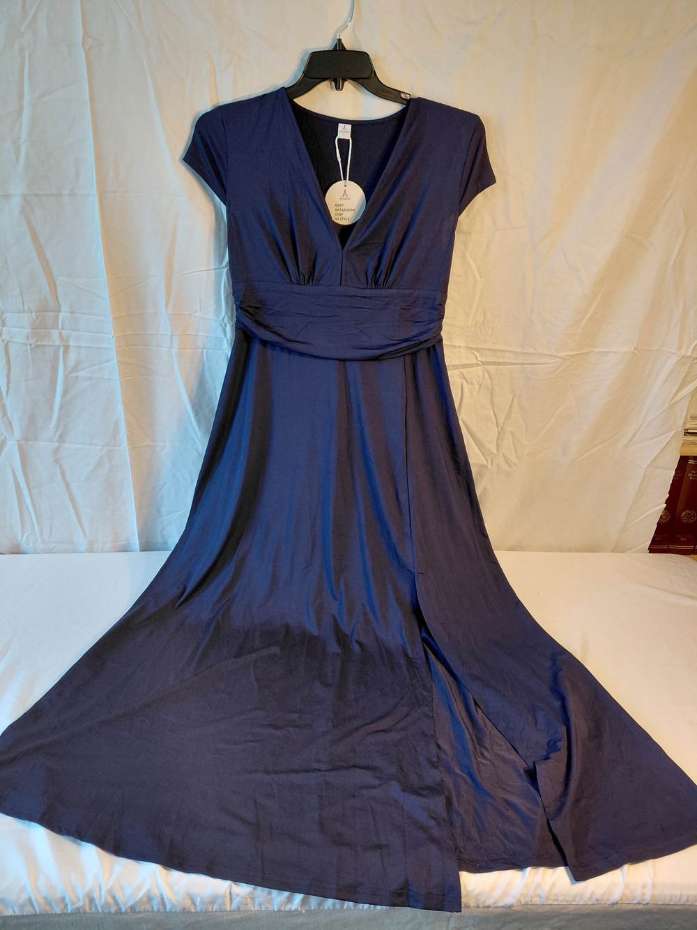 Anrabess Deep Blue V-Neck Maxi Dress with Waist Detail Size L - NWT